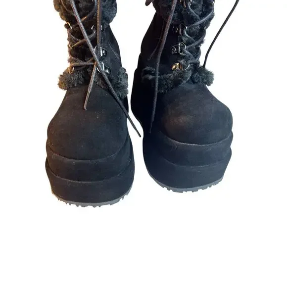 Demonia Bear-202 Black Faux Fur Vegan Suede Platform Boots Cyber Goth Size 6 NIB - Picture 8 of 13